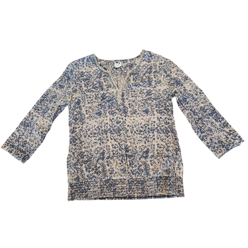 Lucky Brand x John Robshaw Blue Floral Boho Tunic Blouse Medium